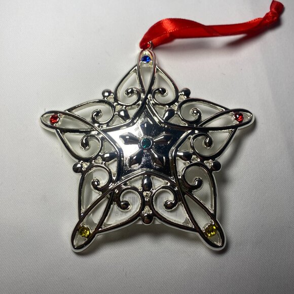 Lenox Sparkle and Scroll Star Ornament Multicolor Gems Silver 893113 NIP - Picture 3 of 4